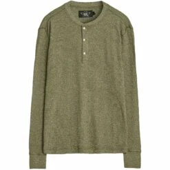 RRL By Ralph Lauren Waffle-Knit Henley Shirt - Green Heather