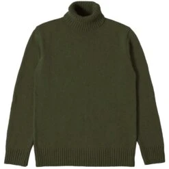 Universal Works Eco Wool Roll Neck Knit - Olive