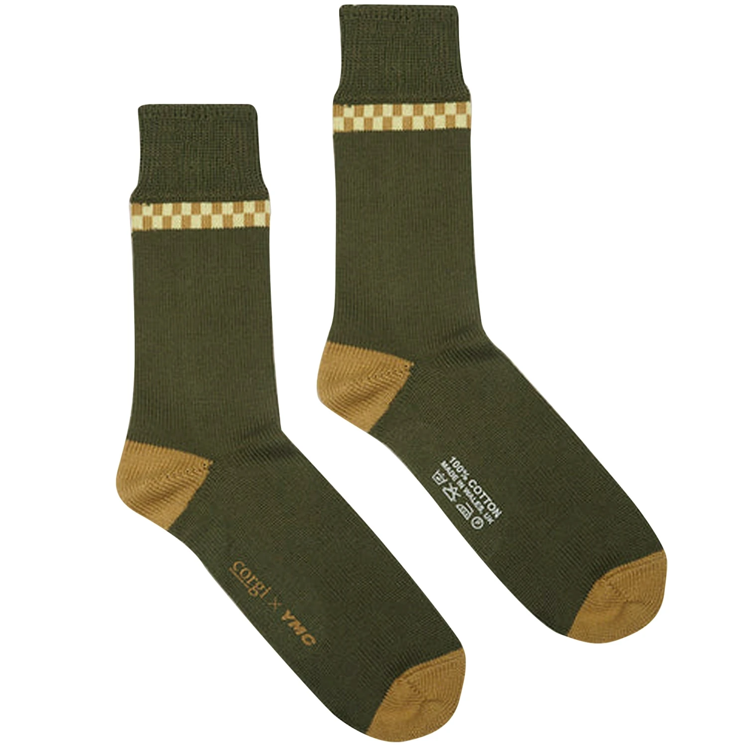 YMC X Corgi Checker Stripe Socks - Green 1 YMC X Corgi Checker Stripe Socks - Green
