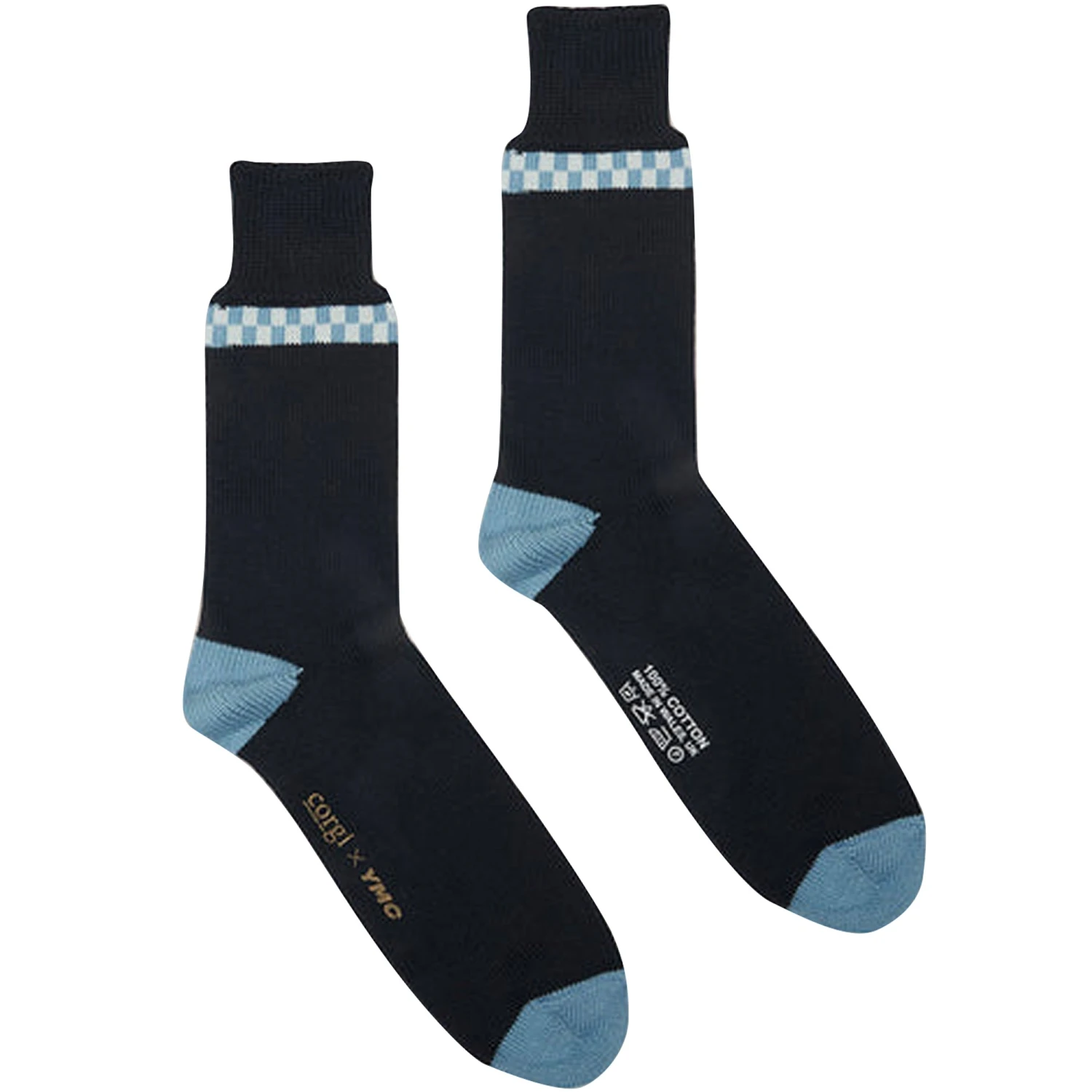 YMC X Corgi Checker Stripe Socks - Navy 1 YMC X Corgi Checker Stripe Socks - Navy